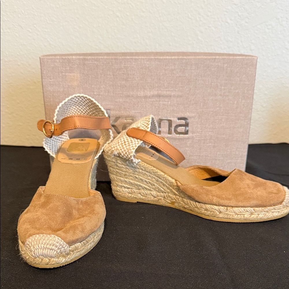 Kanna Camel Espadrille Wedge Sandals Vintage